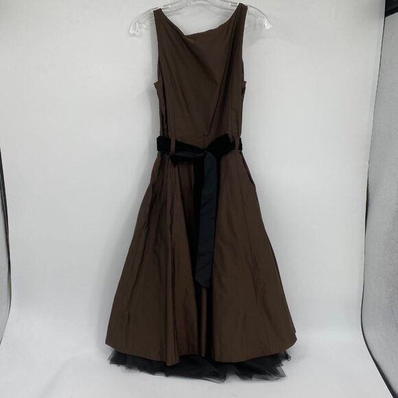 Banana Republic Brown Black Belted A-Line Midi Dress | Size 6 - Picture 8 of 10
